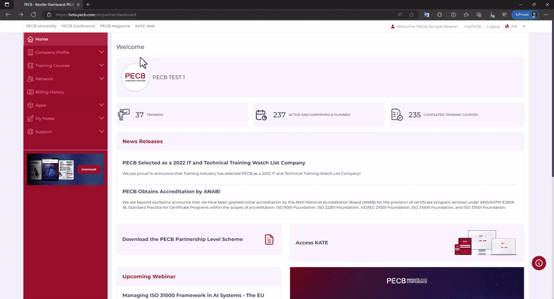 How can Resellers enroll candidates in a PECB Training Event using the Reseller Dashboard